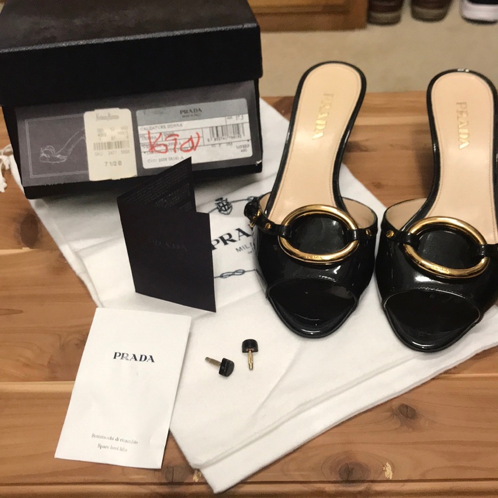 Prada Black Patten Kitten Heeled Shoes